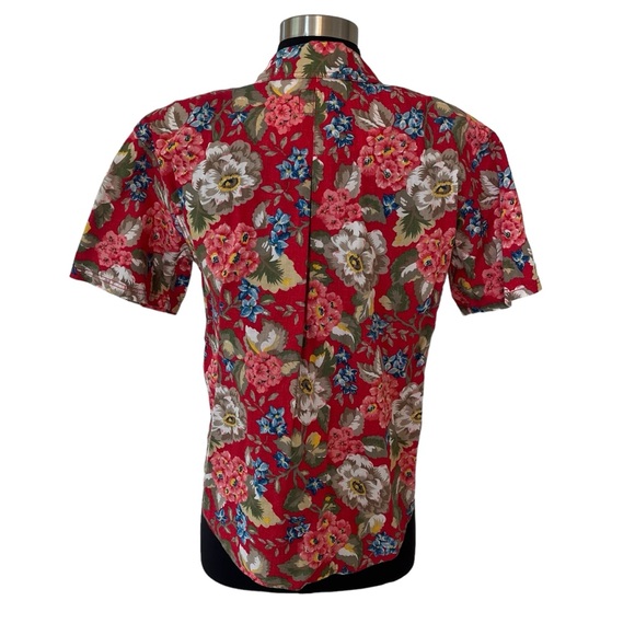 Vintage LizWear Petite red Hawaiian button down shirt short sleeve SP cotton - Picture 7 of 13